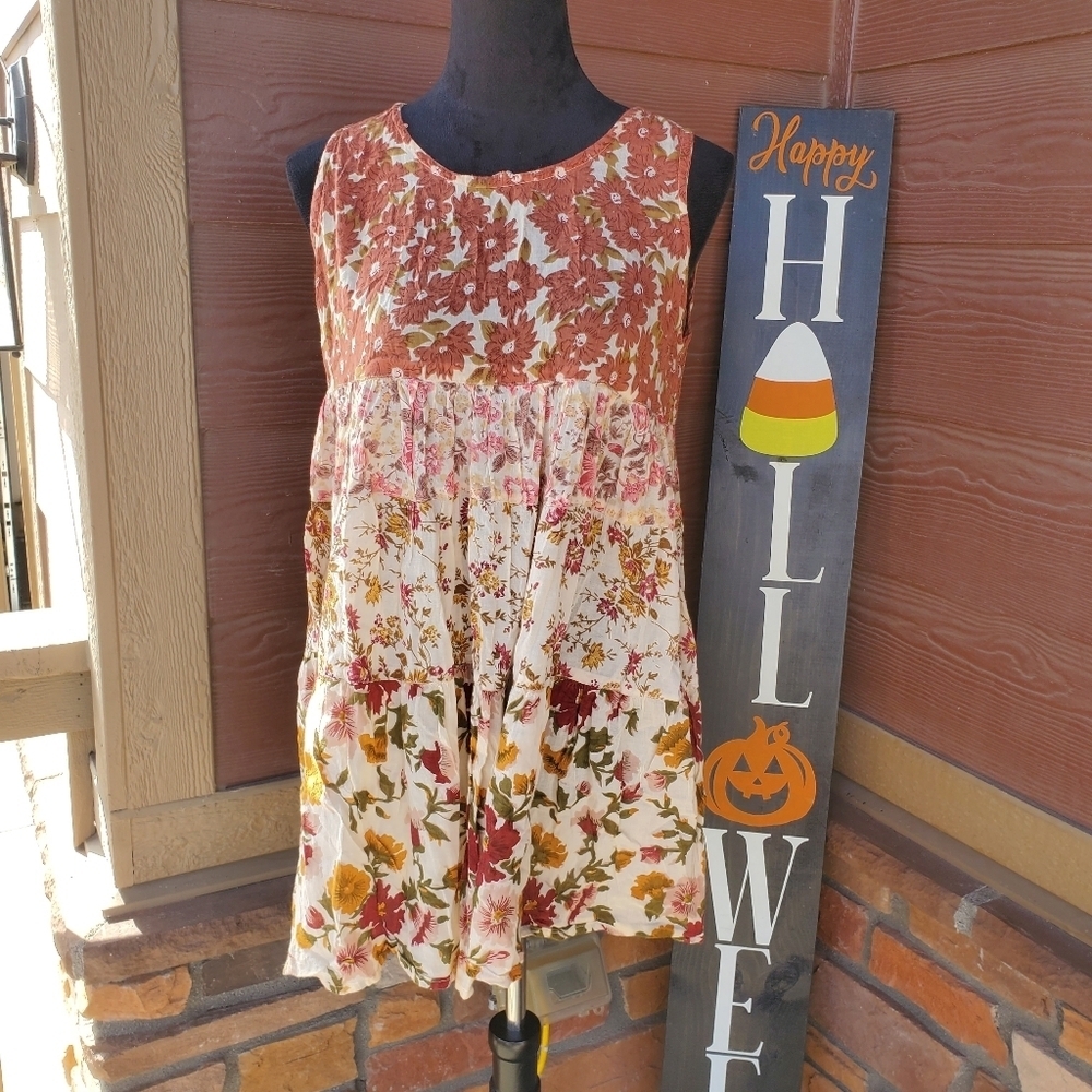 Zephyr Floral Fall Autumn Tiered Sleeveless Floral Top Women's Size Medium - Picture 10 of 10